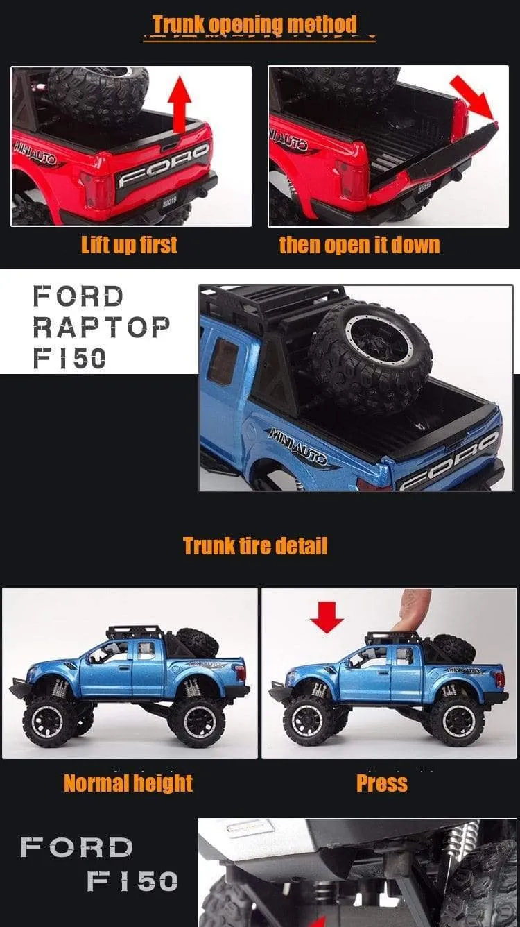 1:32 Ford Raptor F150 Riesenrad Legierung Diecast Auto Modellauto Zurückziehen Fahrzeug Sammlung Kinder Spielzeugauto Geschenke