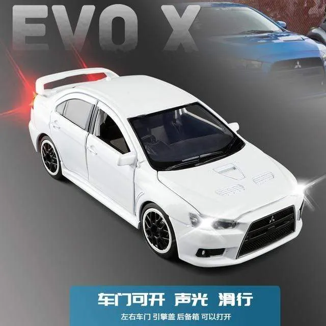 Spielzeugauto 1:32 Mitsubishi Lancer Evolution X Metalllegierung Druckgussautomodell Miniaturmodell mit Sound-Lichtmodell für Kinderauto