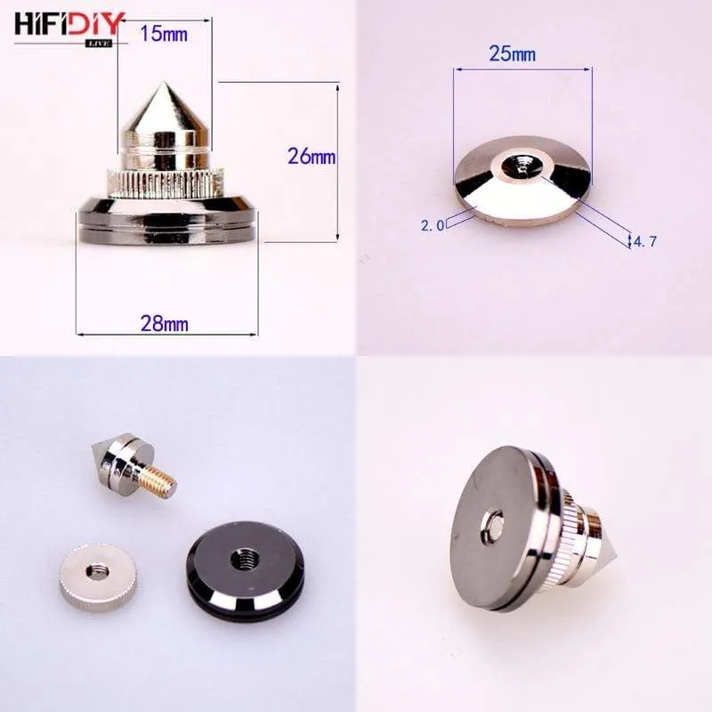 HIFIDIY LIVE 4 Sets oder 4 PCS Lautsprecher Standfüße Fußpolster Reines Kupfer Silber Lautsprecherbox Spikes Konus Bodenfußnagel M28 * 26