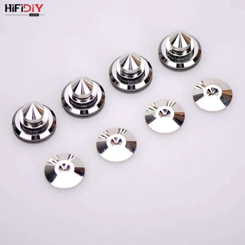 HIFIDIY LIVE 4 Sets oder 4 PCS Lautsprecher Standfüße Fußpolster Reines Kupfer Silber Lautsprecherbox Spikes Konus Bodenfußnagel M28 * 26