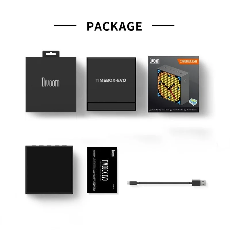 Divoom Timebox Evo, tragbarer Bluetooth-Lautsprecher mit Uhrwecker, programmierbarem LED-Display für die Erstellung von Pixelkunst, einzigartiges Geschenk