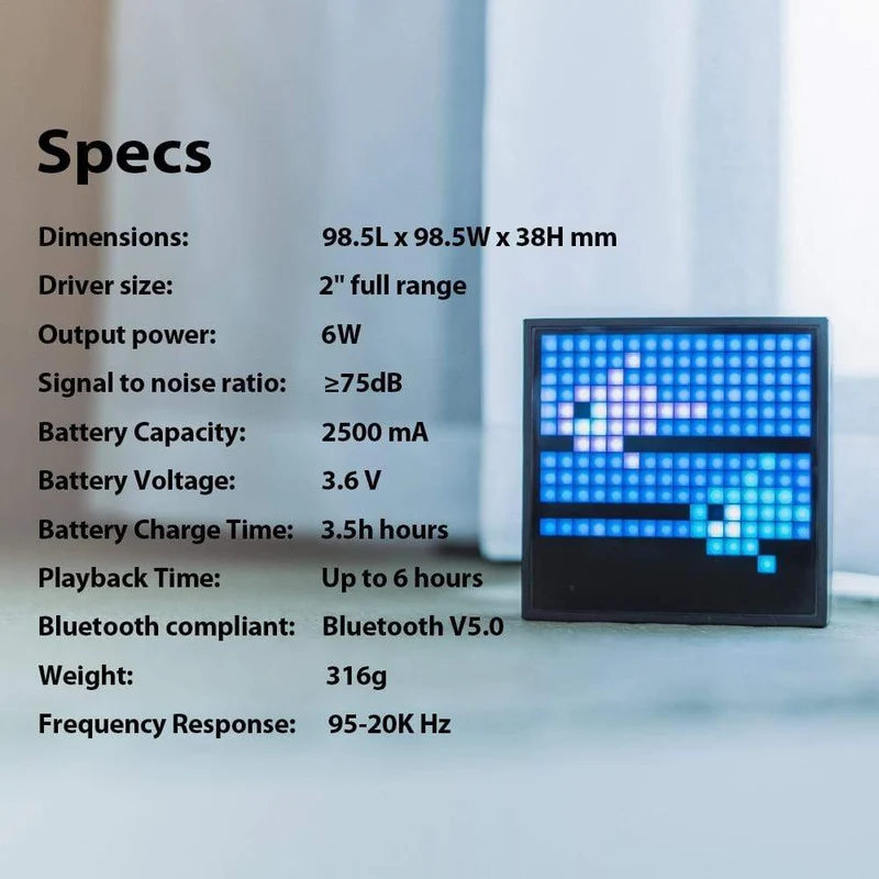 Divoom Timebox Evo, tragbarer Bluetooth-Lautsprecher mit Uhrwecker, programmierbarem LED-Display für die Erstellung von Pixelkunst, einzigartiges Geschenk