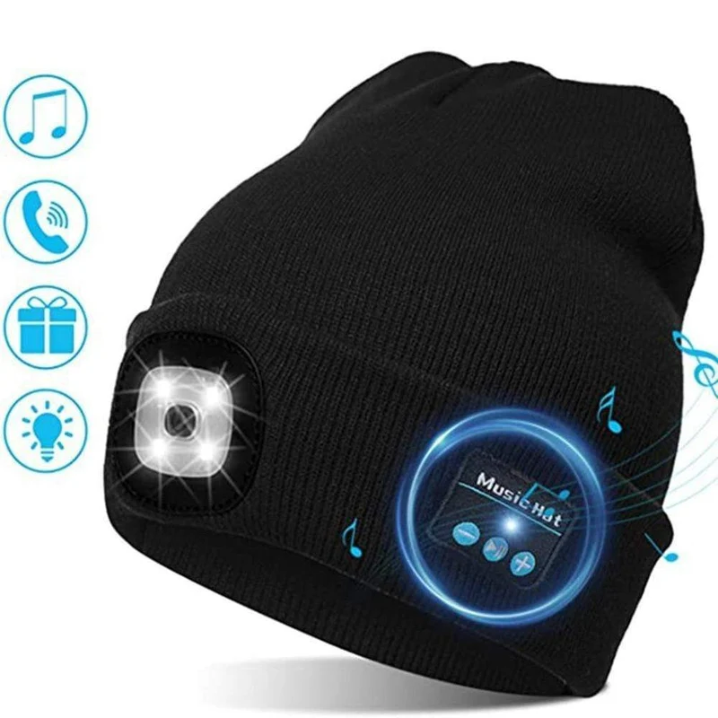 Warme Mütze, kabellose LED-Mütze, kabellose Smart-Cap, Headset, Kopfhörer, Lautsprecher, kabellose Kommunikation, Nacht-Außenbeleuchtung, Hut