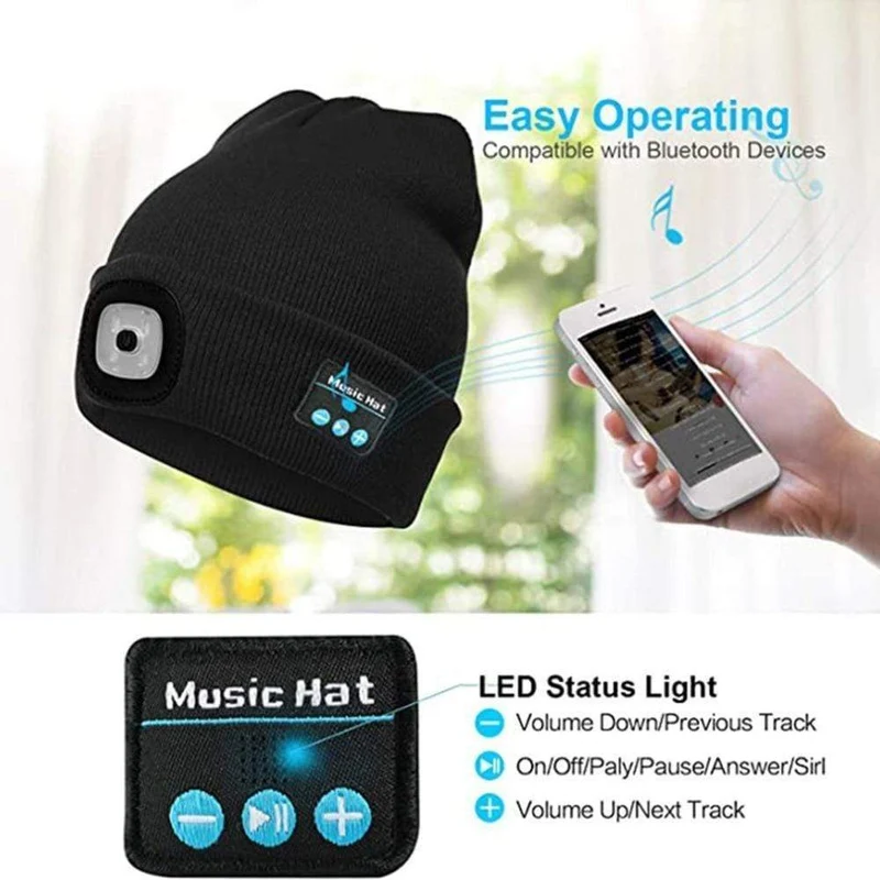 Warme Mütze, kabellose LED-Mütze, kabellose Smart-Cap, Headset, Kopfhörer, Lautsprecher, kabellose Kommunikation, Nacht-Außenbeleuchtung, Hut