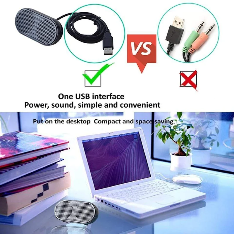 OUTMIX Tragbarer Soundbox-Mini-Lautsprecher, USB-betriebener Stereo-Computer-Lautsprecher, Lautsprecher, Subwoofer für PS4, Spiel, Notebook, Laptop, PC