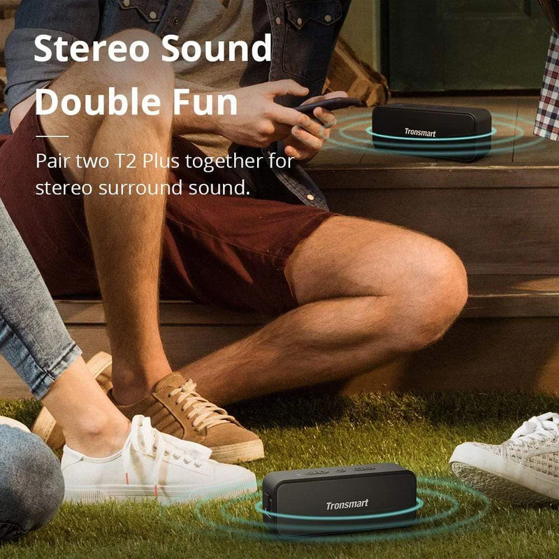 Tronsmart T2 Plus Bluetooth 5.0-Lautsprecher, 20 W, tragbarer Lautsprecher, 24-Stunden-Säule, IPX7-Soundbar mit NFC, Sprachassistent, Micro SD