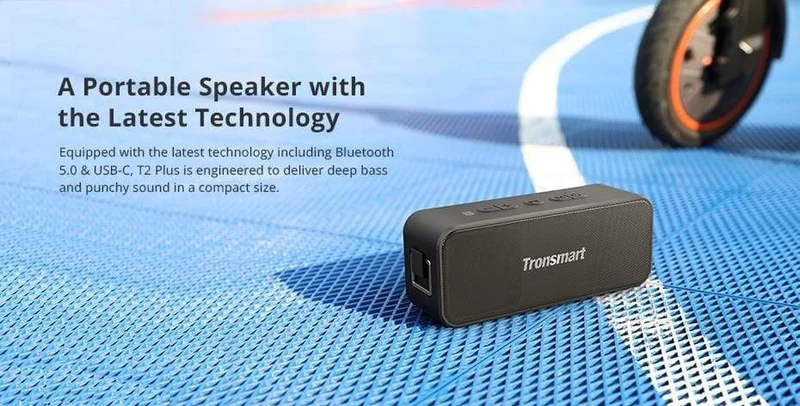Tronsmart T2 Plus Bluetooth 5.0-Lautsprecher, 20 W, tragbarer Lautsprecher, 24-Stunden-Säule, IPX7-Soundbar mit NFC, Sprachassistent, Micro SD