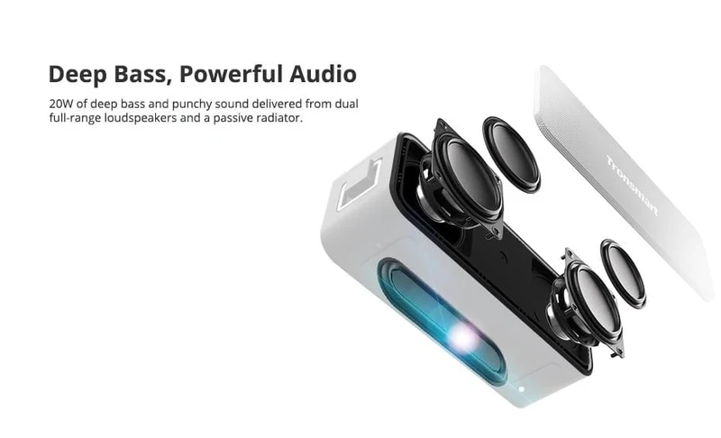 Tronsmart T2 Plus Bluetooth 5.0-Lautsprecher, 20 W, tragbarer Lautsprecher, 24-Stunden-Säule, IPX7-Soundbar mit NFC, Sprachassistent, Micro SD