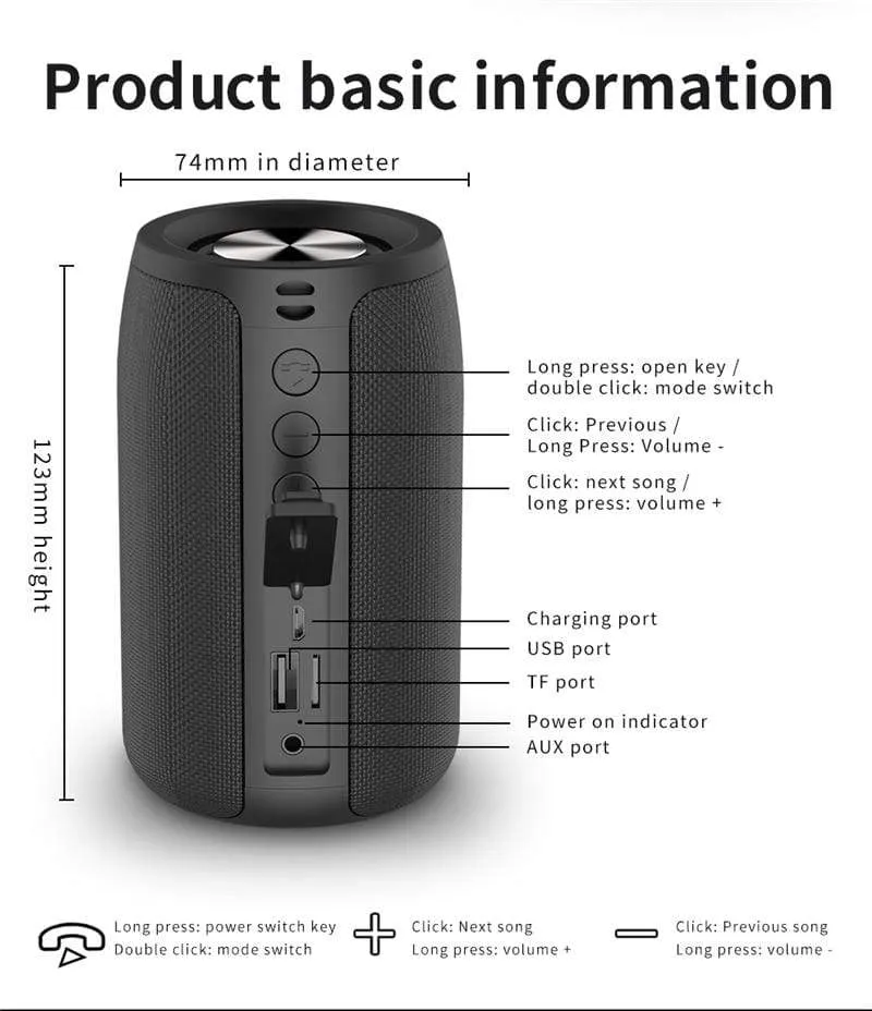 ZEALOT S32 Drahtloser Bluetooth-Lautsprecher, tragbarer Mini-HIFI-Subwoofer-Lautsprecher mit FM-Radiosäule, unterstützt TF, TWS, USB-Flash-Laufwerk