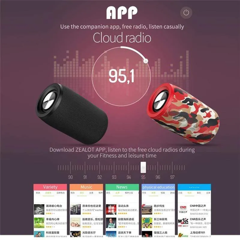 ZEALOT S32 Drahtloser Bluetooth-Lautsprecher, tragbarer Mini-HIFI-Subwoofer-Lautsprecher mit FM-Radiosäule, unterstützt TF, TWS, USB-Flash-Laufwerk