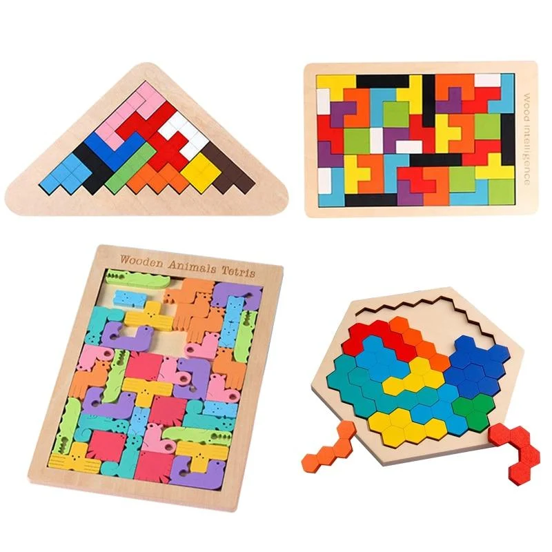 Buntes 3D-Puzzle aus Holzspielzeug, hochwertiges Tangram-Mathe-Spielzeug, Puzzle-Spiel, Vorstellungskraft, pädagogisches Spielzeug für Kinder im Vorschulalter