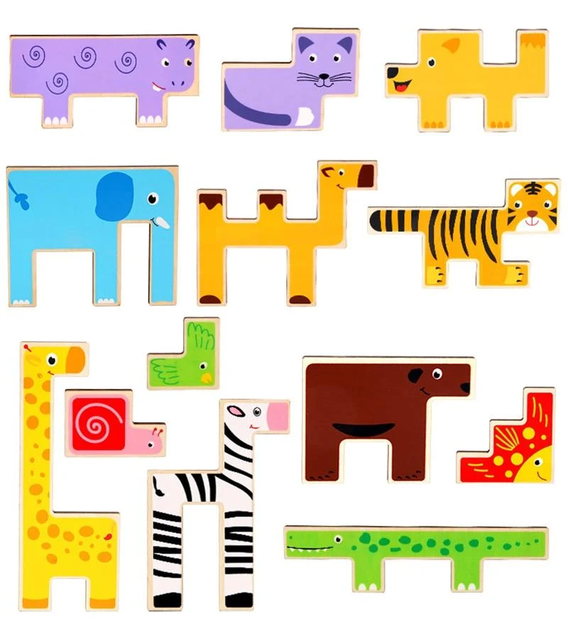 Buntes 3D-Puzzle aus Holzspielzeug, hochwertiges Tangram-Mathe-Spielzeug, Puzzle-Spiel, Vorstellungskraft, pädagogisches Spielzeug für Kinder im Vorschulalter