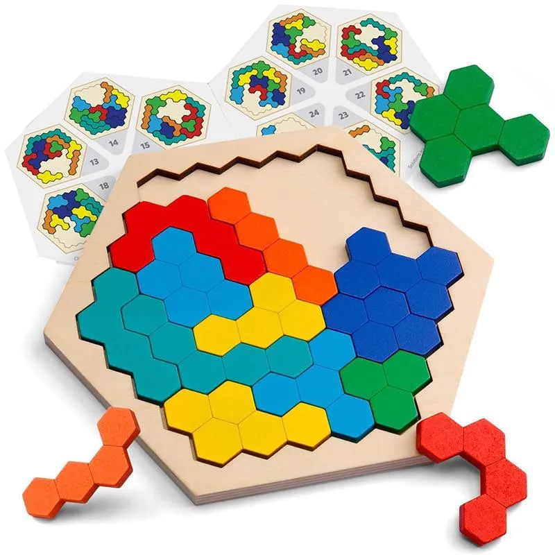 Buntes 3D-Puzzle aus Holzspielzeug, hochwertiges Tangram-Mathe-Spielzeug, Puzzle-Spiel, Vorstellungskraft, pädagogisches Spielzeug für Kinder im Vorschulalter