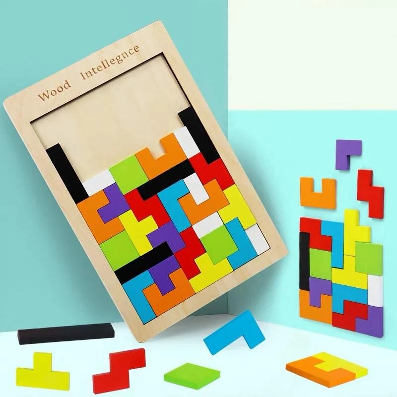 Buntes 3D-Puzzle aus Holzspielzeug, hochwertiges Tangram-Mathe-Spielzeug, Puzzle-Spiel, Vorstellungskraft, pädagogisches Spielzeug für Kinder im Vorschulalter