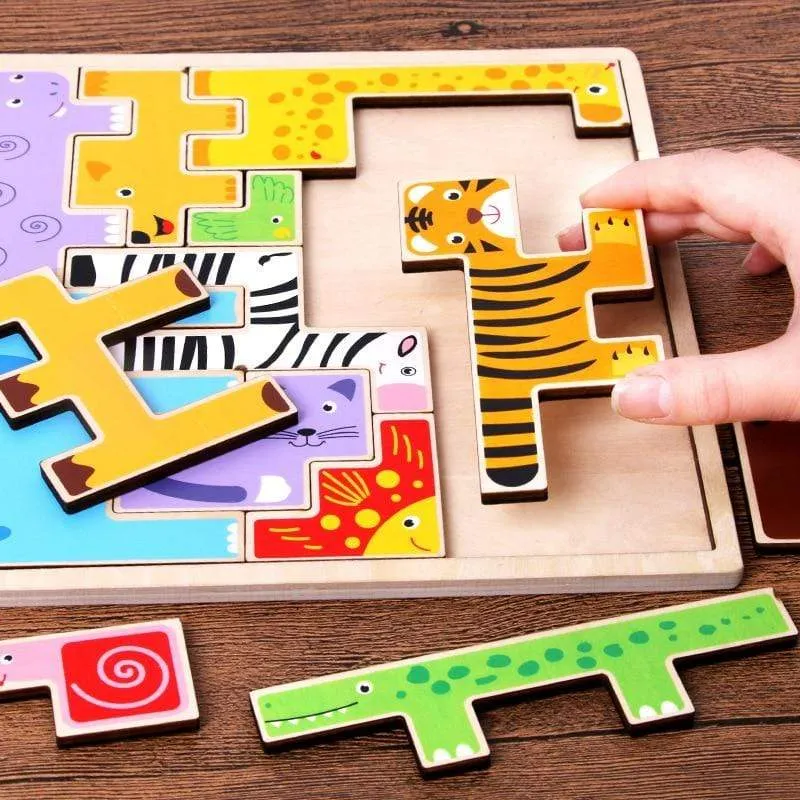 Buntes 3D-Puzzle aus Holzspielzeug, hochwertiges Tangram-Mathe-Spielzeug, Puzzle-Spiel, Vorstellungskraft, pädagogisches Spielzeug für Kinder im Vorschulalter