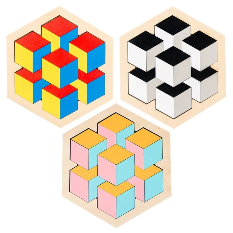 Buntes 3D-Puzzle aus Holzspielzeug, hochwertiges Tangram-Mathe-Spielzeug, Puzzle-Spiel, Vorstellungskraft, pädagogisches Spielzeug für Kinder im Vorschulalter