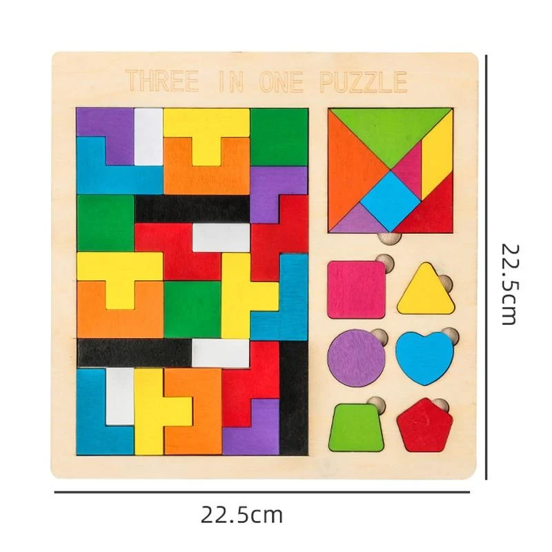 Buntes 3D-Puzzle aus Holzspielzeug, hochwertiges Tangram-Mathe-Spielzeug, Puzzle-Spiel, Vorstellungskraft, pädagogisches Spielzeug für Kinder im Vorschulalter