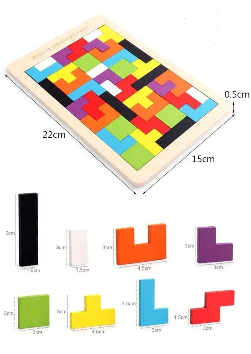 Buntes 3D-Puzzle aus Holzspielzeug, hochwertiges Tangram-Mathe-Spielzeug, Puzzle-Spiel, Vorstellungskraft, pädagogisches Spielzeug für Kinder im Vorschulalter