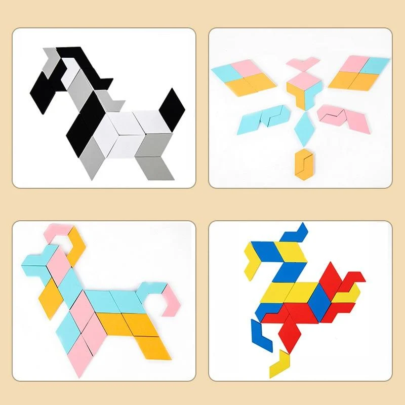 Buntes 3D-Puzzle aus Holzspielzeug, hochwertiges Tangram-Mathe-Spielzeug, Puzzle-Spiel, Vorstellungskraft, pädagogisches Spielzeug für Kinder im Vorschulalter