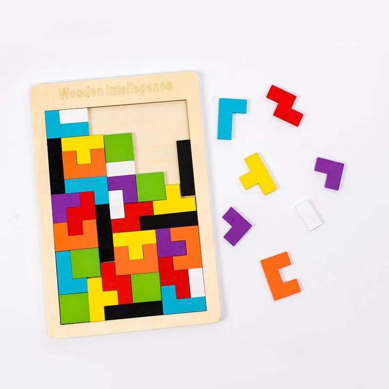 Buntes 3D-Puzzle aus Holzspielzeug, hochwertiges Tangram-Mathe-Spielzeug, Puzzle-Spiel, Vorstellungskraft, pädagogisches Spielzeug für Kinder im Vorschulalter