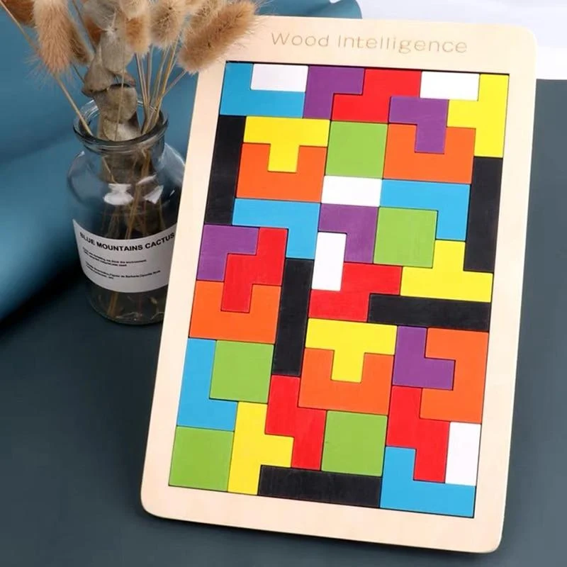 Buntes 3D-Puzzle aus Holzspielzeug, hochwertiges Tangram-Mathe-Spielzeug, Puzzle-Spiel, Vorstellungskraft, pädagogisches Spielzeug für Kinder im Vorschulalter