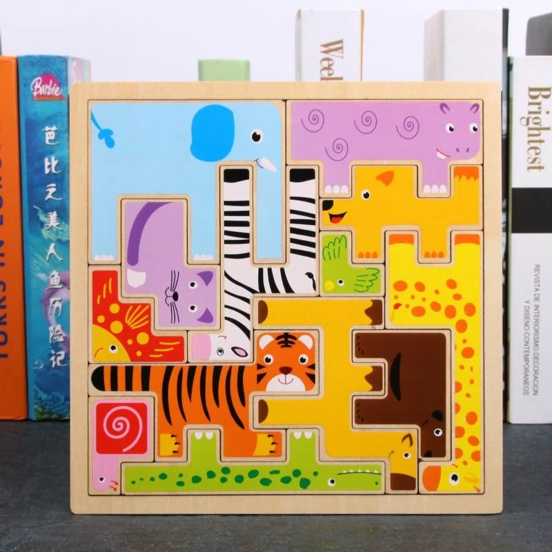 Buntes 3D-Puzzle aus Holzspielzeug, hochwertiges Tangram-Mathe-Spielzeug, Puzzle-Spiel, Vorstellungskraft, pädagogisches Spielzeug für Kinder im Vorschulalter