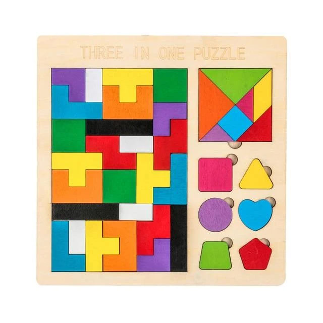 Buntes 3D-Puzzle aus Holzspielzeug, hochwertiges Tangram-Mathe-Spielzeug, Puzzle-Spiel, Vorstellungskraft, pädagogisches Spielzeug für Kinder im Vorschulalter
