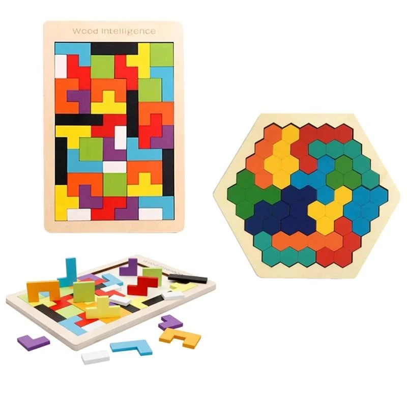 Buntes 3D-Puzzle aus Holzspielzeug, hochwertiges Tangram-Mathe-Spielzeug, Puzzle-Spiel, Vorstellungskraft, pädagogisches Spielzeug für Kinder im Vorschulalter