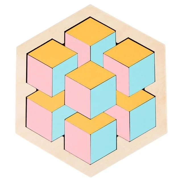 Buntes 3D-Puzzle aus Holzspielzeug, hochwertiges Tangram-Mathe-Spielzeug, Puzzle-Spiel, Vorstellungskraft, pädagogisches Spielzeug für Kinder im Vorschulalter
