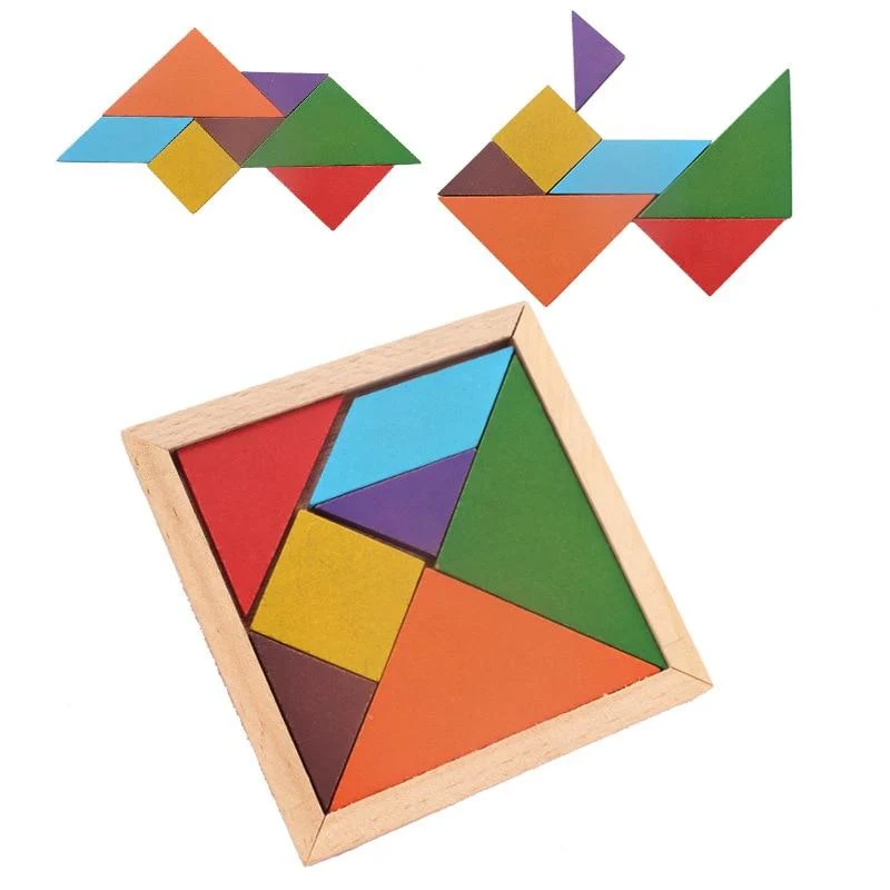 Buntes 3D-Puzzle aus Holzspielzeug, hochwertiges Tangram-Mathe-Spielzeug, Puzzle-Spiel, Vorstellungskraft, pädagogisches Spielzeug für Kinder im Vorschulalter