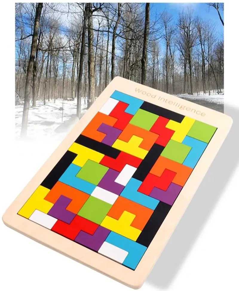 Buntes 3D-Puzzle aus Holzspielzeug, hochwertiges Tangram-Mathe-Spielzeug, Puzzle-Spiel, Vorstellungskraft, pädagogisches Spielzeug für Kinder im Vorschulalter