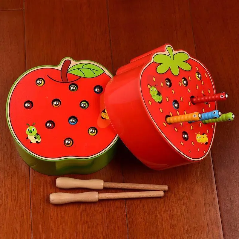 Montessori für Kinder, aus Holz, magnetisches Fangwurmspiel, frühe pädagogische Geschenke für Mädchen und Jungen, Versand aus Russland