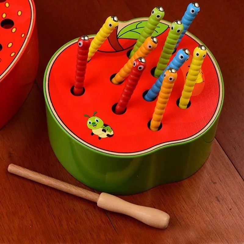 Montessori für Kinder, aus Holz, magnetisches Fangwurmspiel, frühe pädagogische Geschenke für Mädchen und Jungen, Versand aus Russland