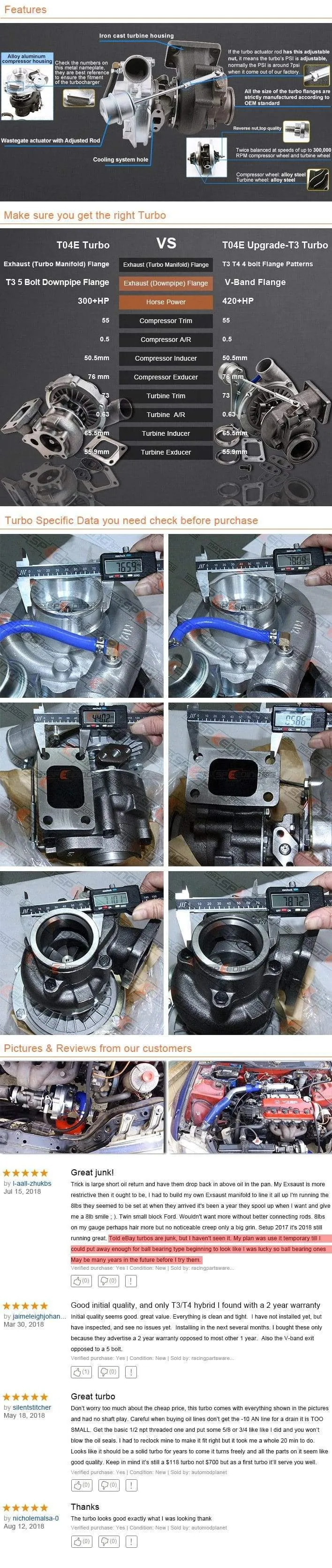 T3 T4 Universal Turbo Turbolader 0.63 A/RV Bandflansch Öl kalt 420 PS 2.5–3.5 l für Wastegate der Stufe III
