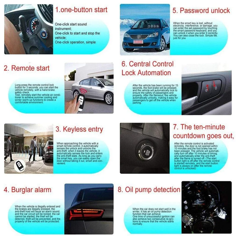 10 Stück Auto-Auto-Start-Stopp-Motorsystem mit Tastatur PKE Keyless Entry Engine Alarm System Passwort zum Öffnen/Schließen der Tür festlegen