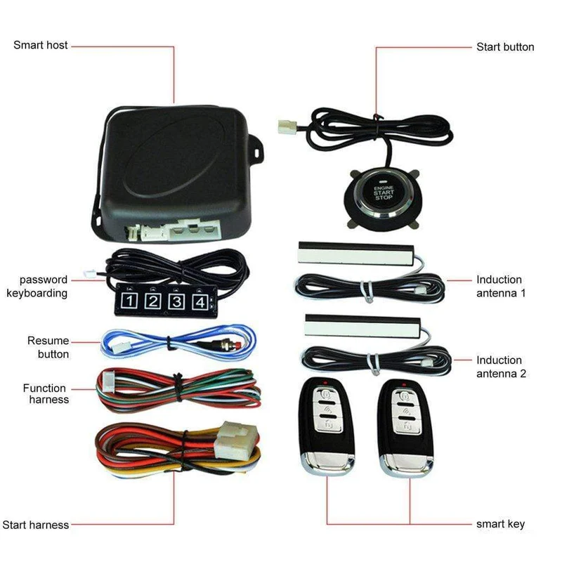 10 Stück Auto-Auto-Start-Stopp-Motorsystem mit Tastatur PKE Keyless Entry Engine Alarm System Passwort zum Öffnen/Schließen der Tür festlegen