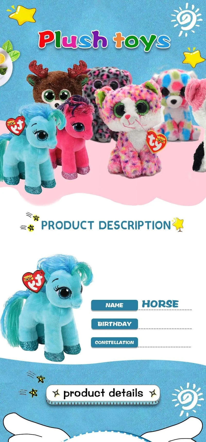 40 Style Ty Niedliche Tierplüschtierpuppe Big Eye Owl Dinosaurier Einhorn Pony Fledermausfuchs 15 cm Weicher Plüsch zum Sammeln Spielzeug Geschenk