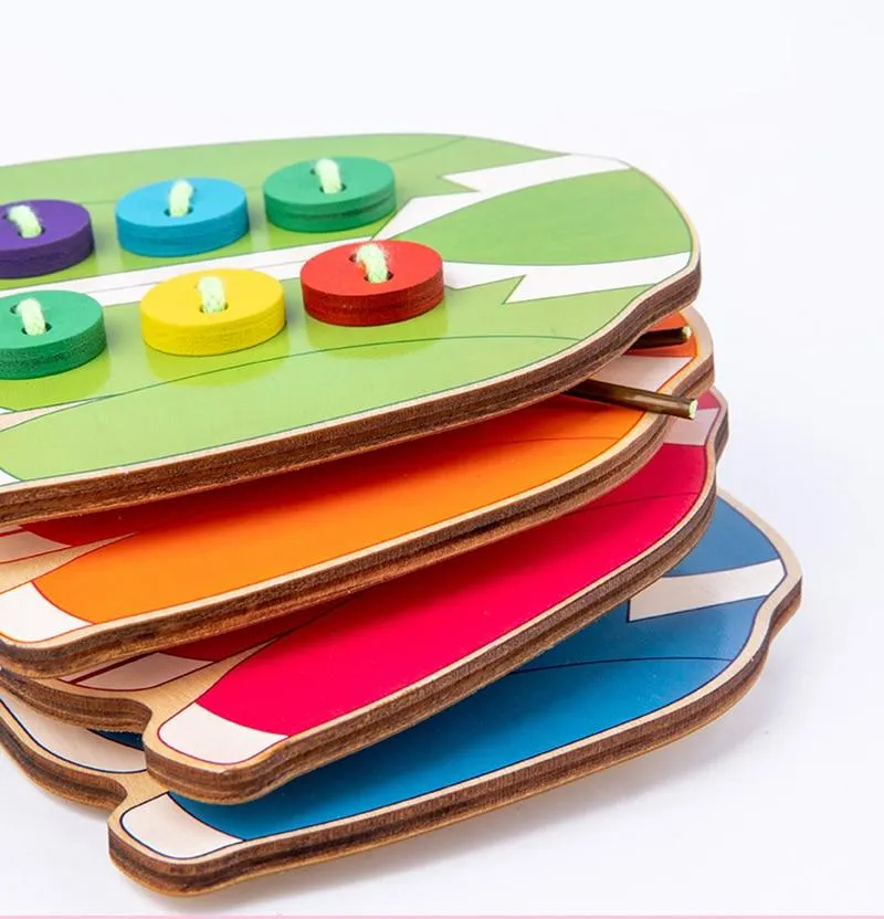 1set kinderspaß montessori lernen grundlegende lebensfähigkeiten lehrmittel kleidung einfädeln knopf nähen brettspiel pädagogisches spielzeug