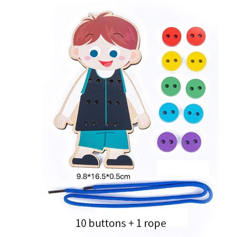 1set kinderspaß montessori lernen grundlegende lebensfähigkeiten lehrmittel kleidung einfädeln knopf nähen brettspiel pädagogisches spielzeug