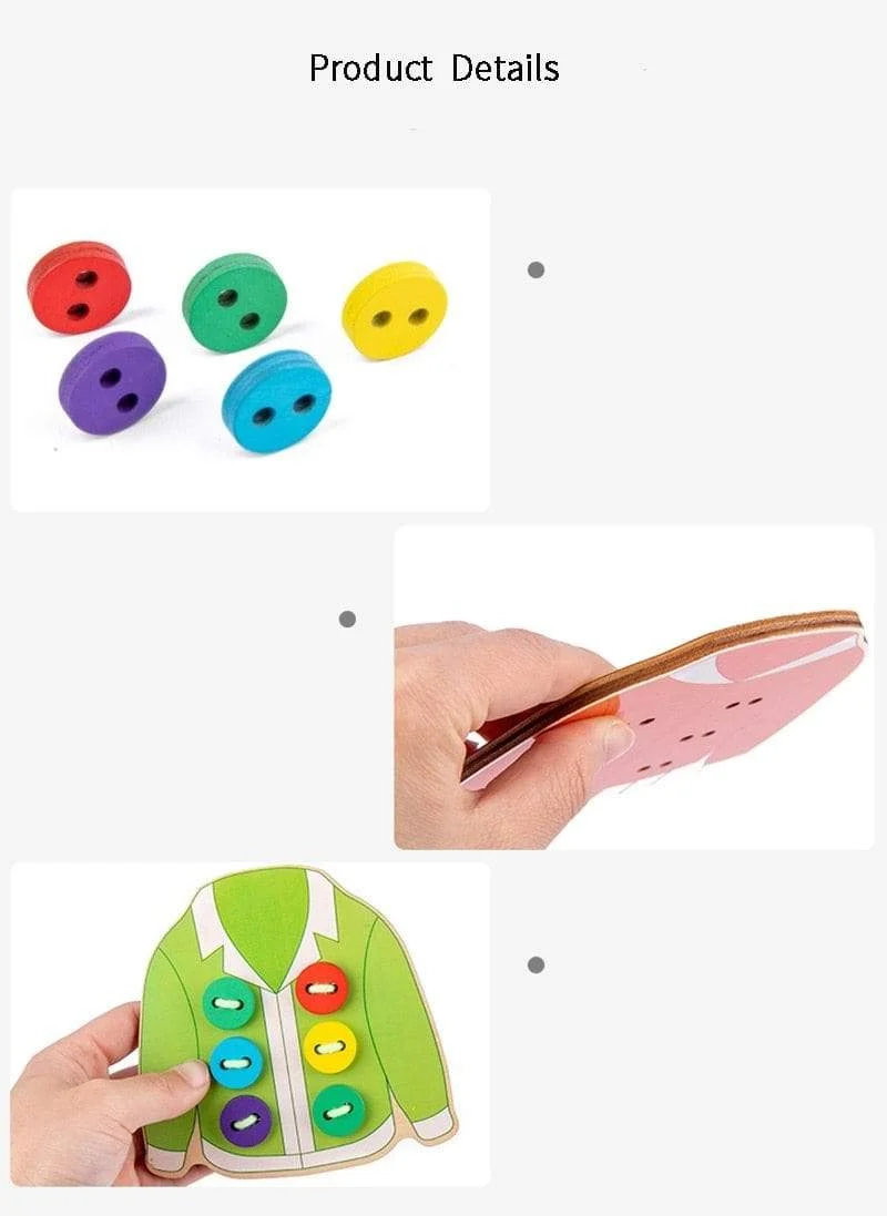 1set kinderspaß montessori lernen grundlegende lebensfähigkeiten lehrmittel kleidung einfädeln knopf nähen brettspiel pädagogisches spielzeug