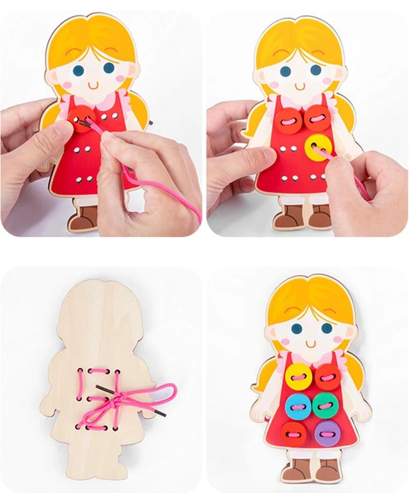 1set kinderspaß montessori lernen grundlegende lebensfähigkeiten lehrmittel kleidung einfädeln knopf nähen brettspiel pädagogisches spielzeug