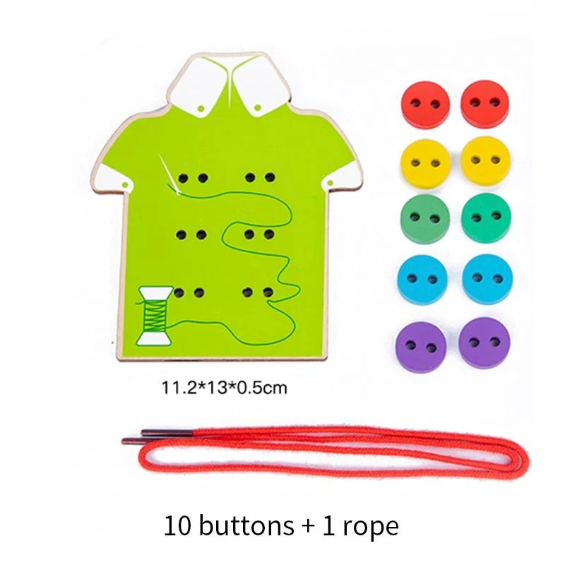 1set kinderspaß montessori lernen grundlegende lebensfähigkeiten lehrmittel kleidung einfädeln knopf nähen brettspiel pädagogisches spielzeug