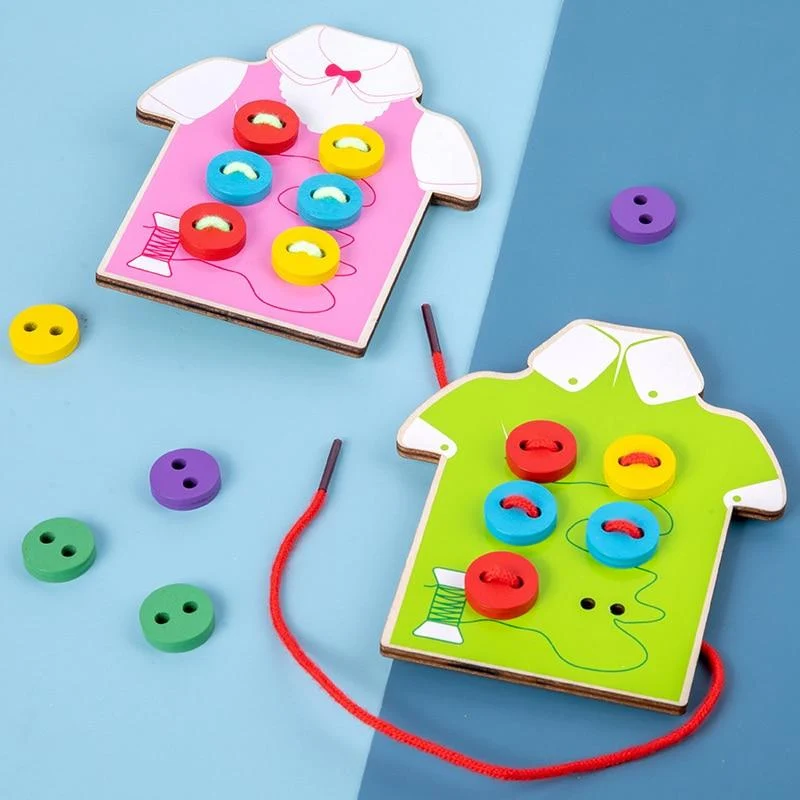 1set kinderspaß montessori lernen grundlegende lebensfähigkeiten lehrmittel kleidung einfädeln knopf nähen brettspiel pädagogisches spielzeug