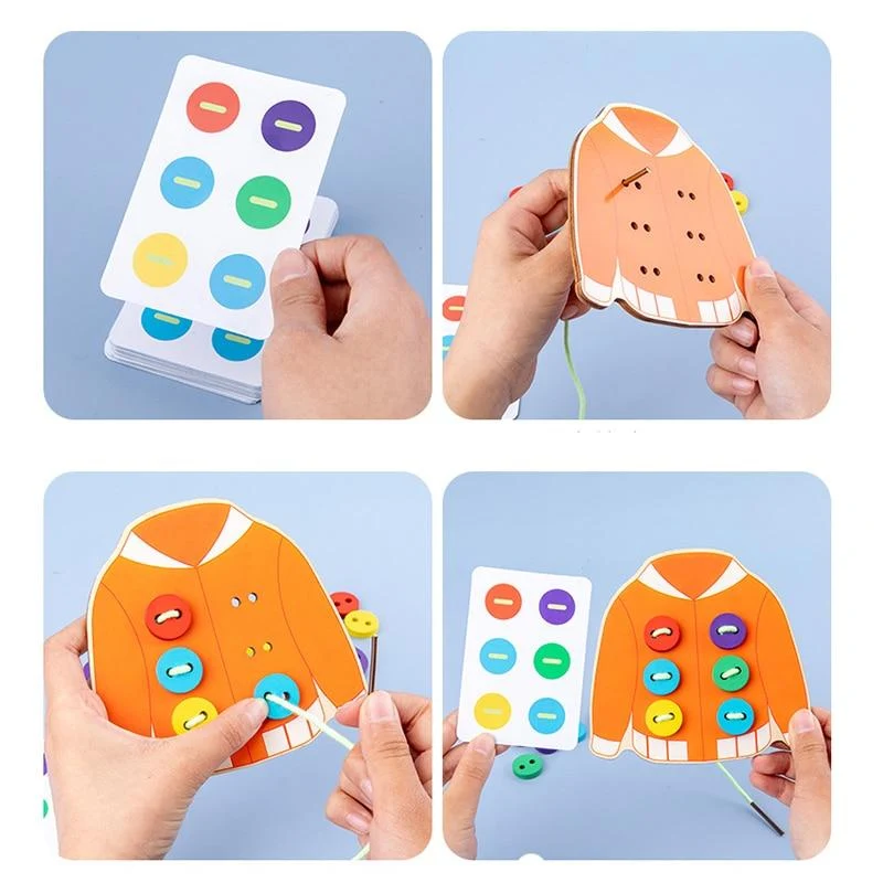 1set kinderspaß montessori lernen grundlegende lebensfähigkeiten lehrmittel kleidung einfädeln knopf nähen brettspiel pädagogisches spielzeug