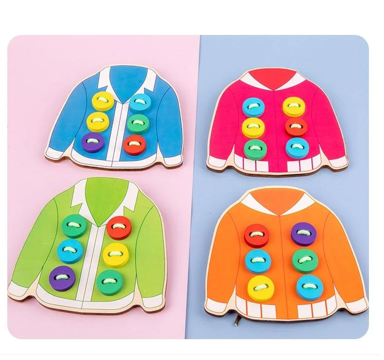 1set kinderspaß montessori lernen grundlegende lebensfähigkeiten lehrmittel kleidung einfädeln knopf nähen brettspiel pädagogisches spielzeug