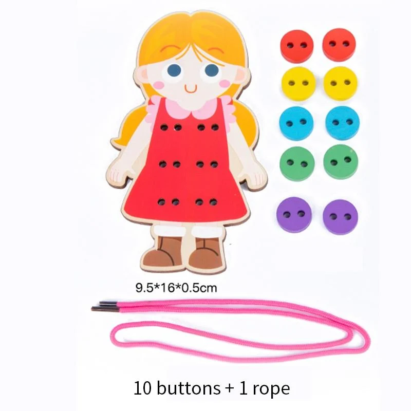 1set kinderspaß montessori lernen grundlegende lebensfähigkeiten lehrmittel kleidung einfädeln knopf nähen brettspiel pädagogisches spielzeug