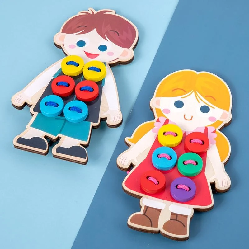 1set kinderspaß montessori lernen grundlegende lebensfähigkeiten lehrmittel kleidung einfädeln knopf nähen brettspiel pädagogisches spielzeug