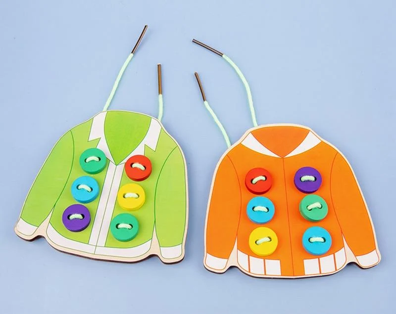 1set kinderspaß montessori lernen grundlegende lebensfähigkeiten lehrmittel kleidung einfädeln knopf nähen brettspiel pädagogisches spielzeug