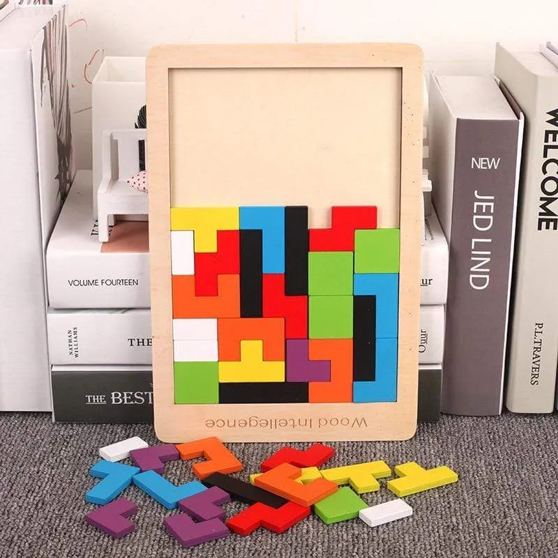 Buntes 3D-Puzzle-Tangram-Mathe-Spielzeug aus Holz Tetris-Spiel Kinder Vorschule Magination Intellektuelles Lernspielzeug für Kinder