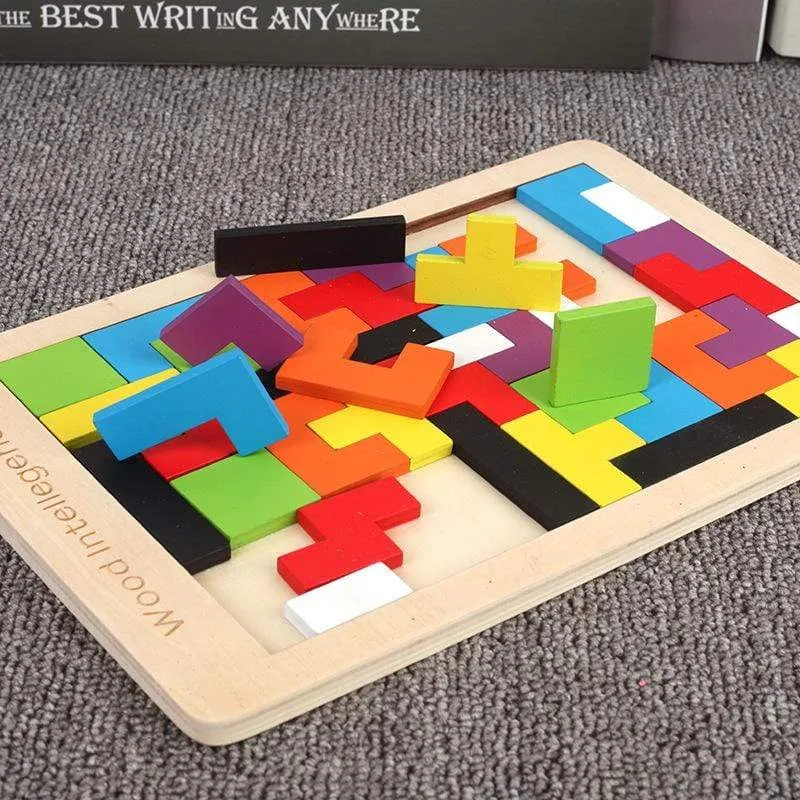 Buntes 3D-Puzzle-Tangram-Mathe-Spielzeug aus Holz Tetris-Spiel Kinder Vorschule Magination Intellektuelles Lernspielzeug für Kinder
